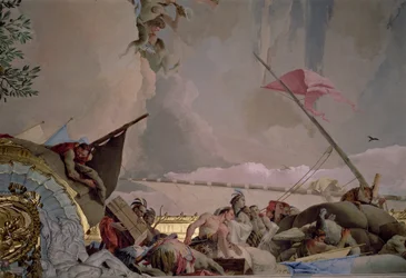 America, dettaglio da La Gloria di Spagna II, dal soffitto della Sala del Trono, 1764